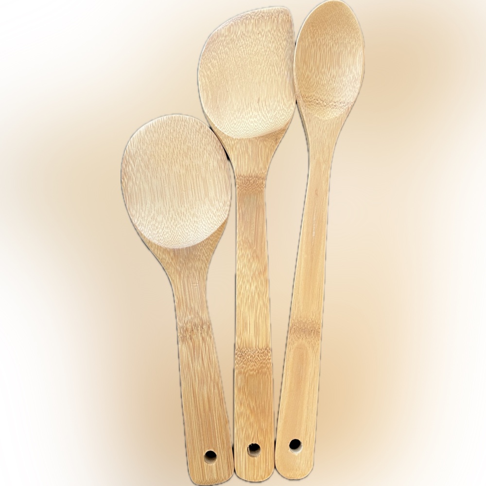 🔴MSE Bamboo Cooking Spoon Spatula Set Natural Wood 3 PCS